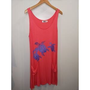 India Boutique One Size Coral Sea Turtle Beach Dress Cover Up Tank Pockets Boho